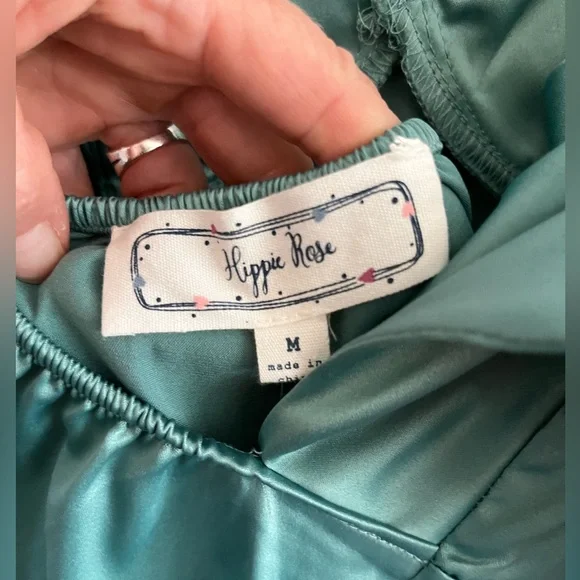 NWOT Hippie Rose Satin Jade Green Halter Tie Back Midi Dress Medium - Picture 6 of 7